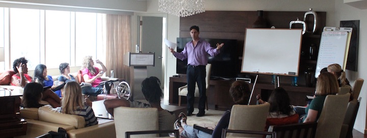 Evan coaching a group of women
